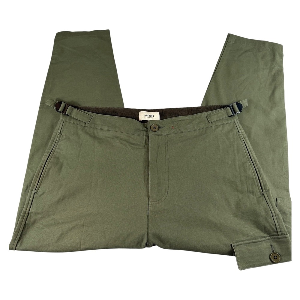 Baldwin Kansas City Mens 33 Olive Green Cropped Utility Pants Side Adjusters